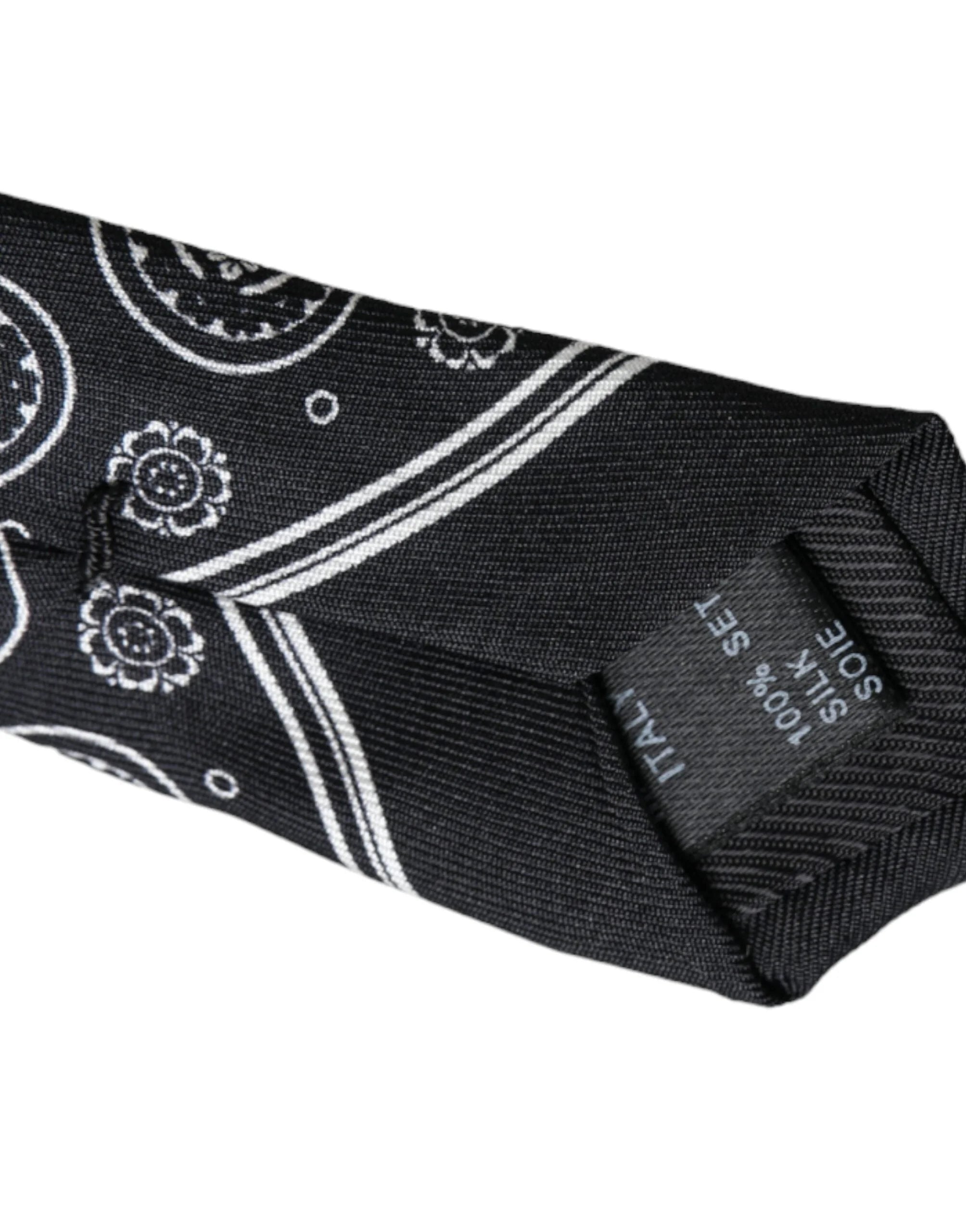 Dolce & Gabbana Black Patterned 100% Silk Adjustable Tie - Neckties