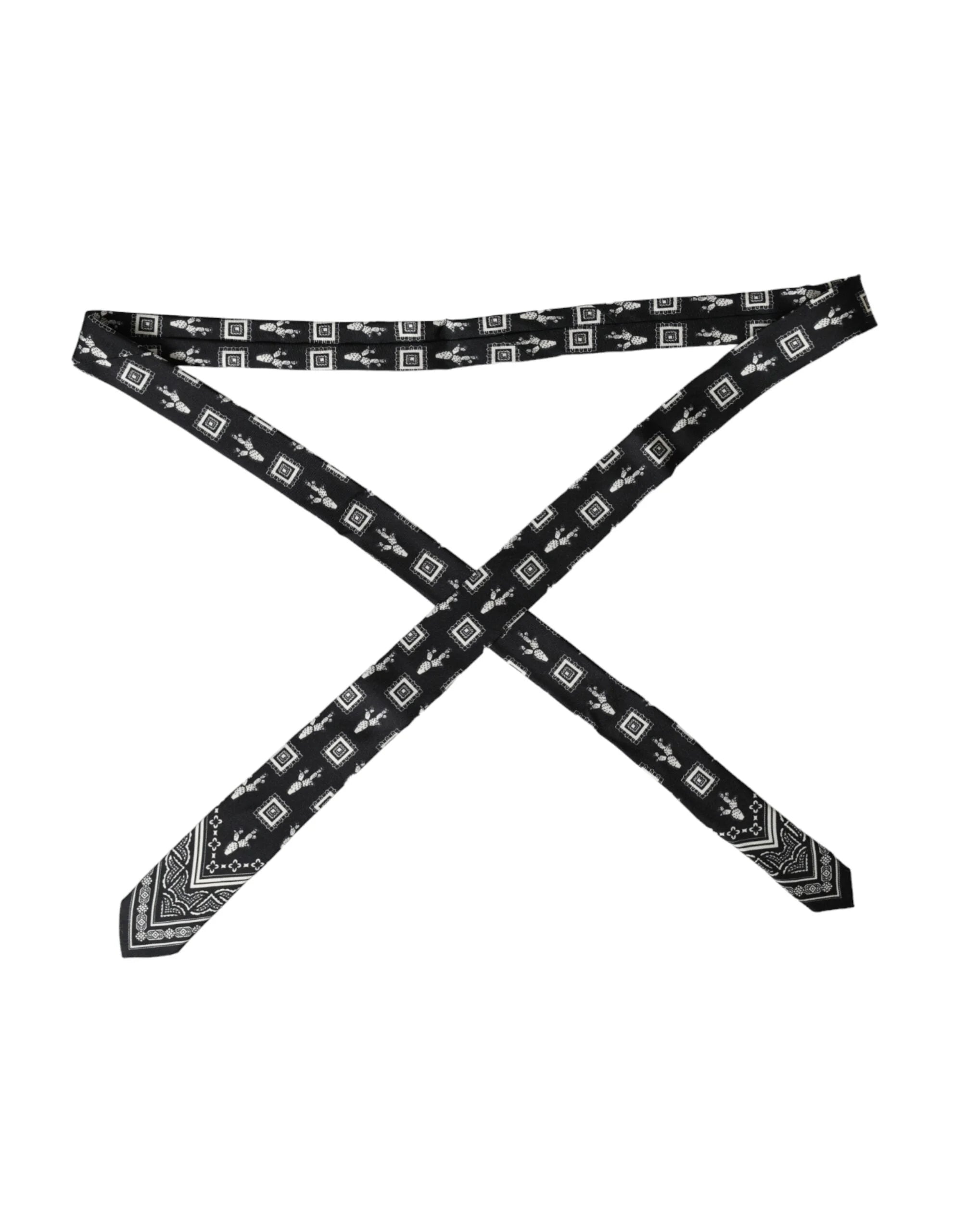 Dolce & Gabbana Black Patterned 100% Silk Adjustable Tie - Neckties