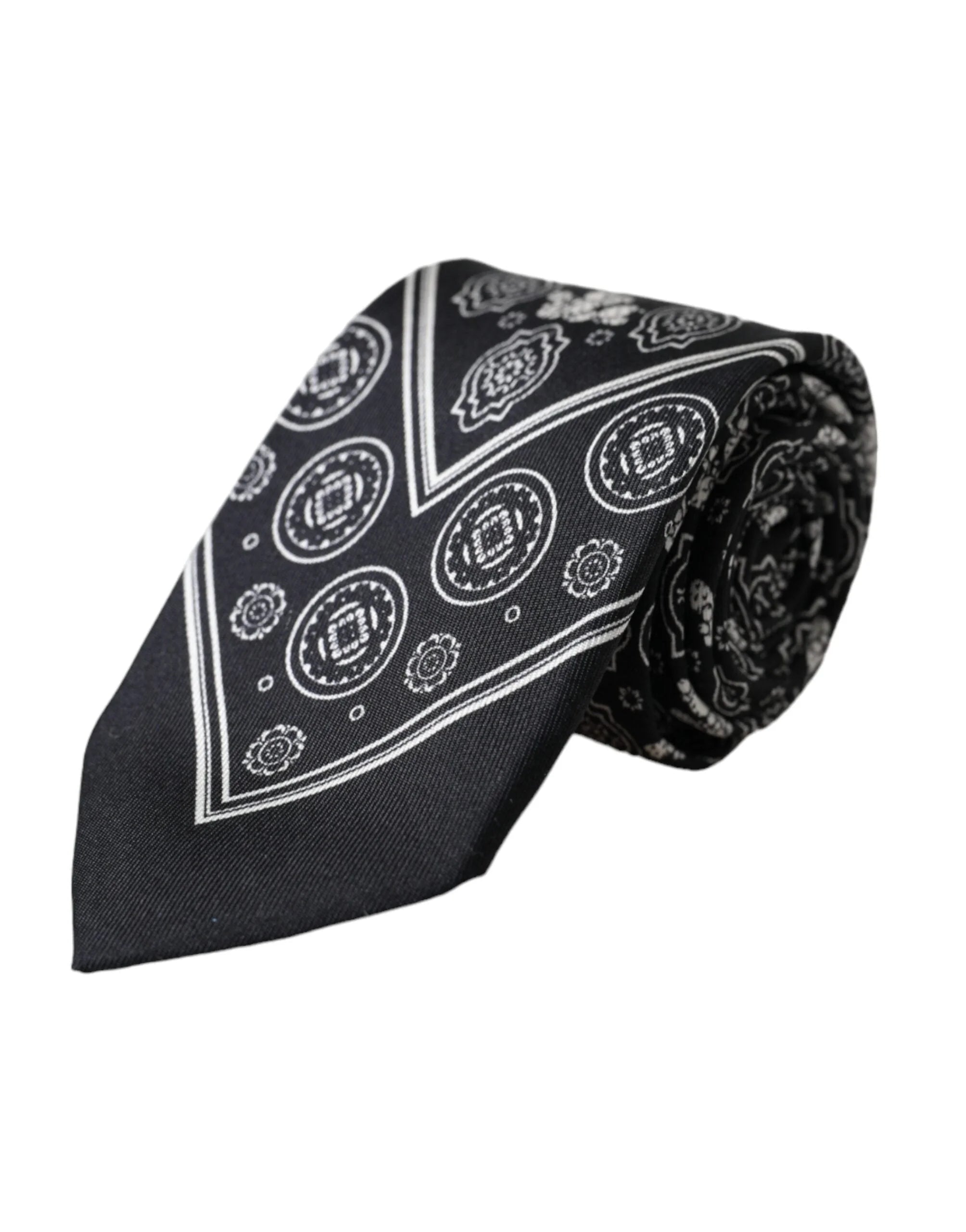 Dolce & Gabbana Black Patterned 100% Silk Adjustable Tie - Neckties