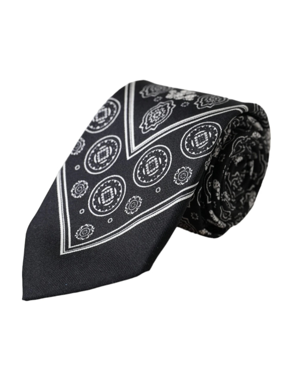 Dolce & Gabbana Black Patterned 100% Silk Adjustable Tie - Neckties