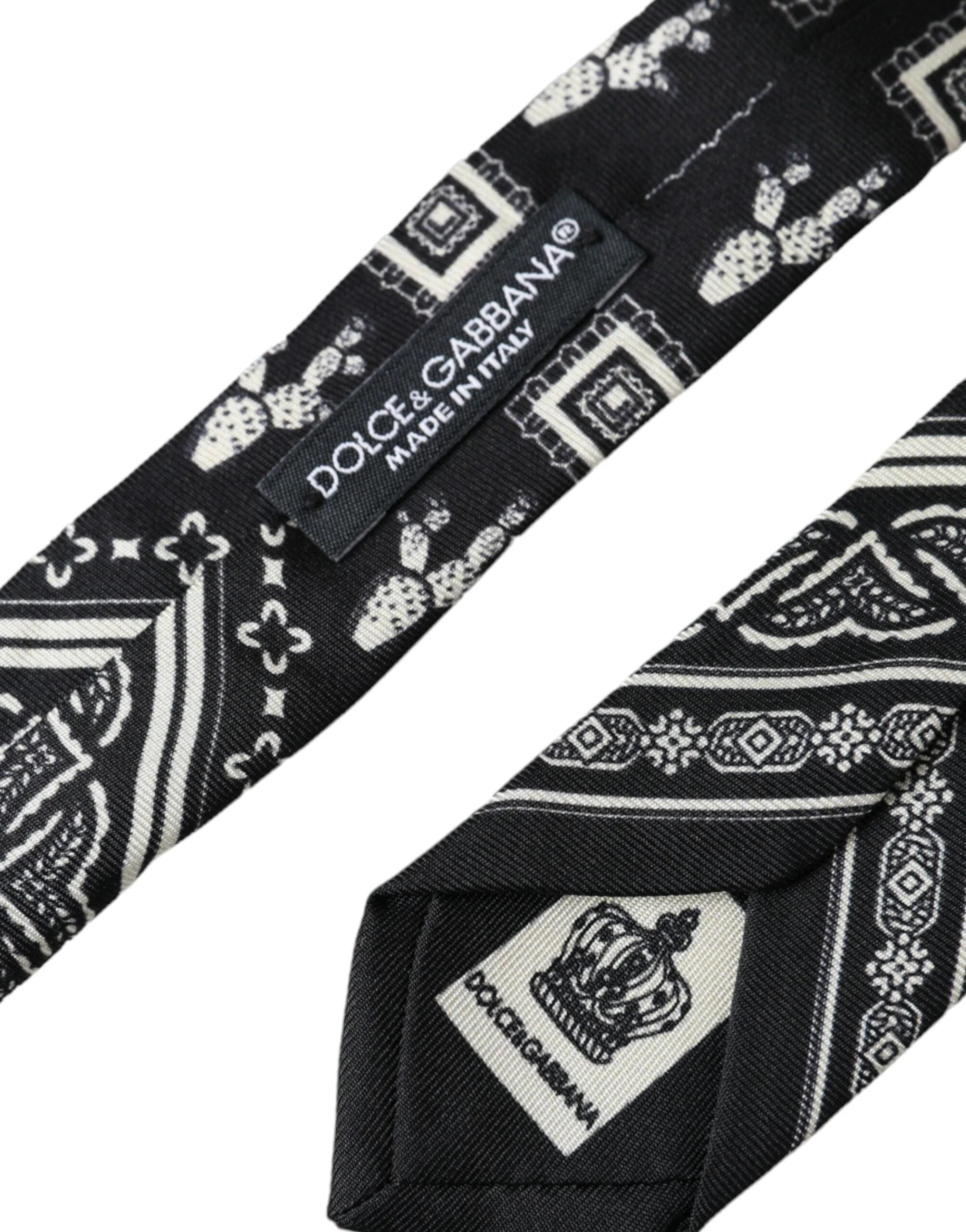 Dolce & Gabbana Black Patterned 100% Silk Adjustable Tie - Neckties
