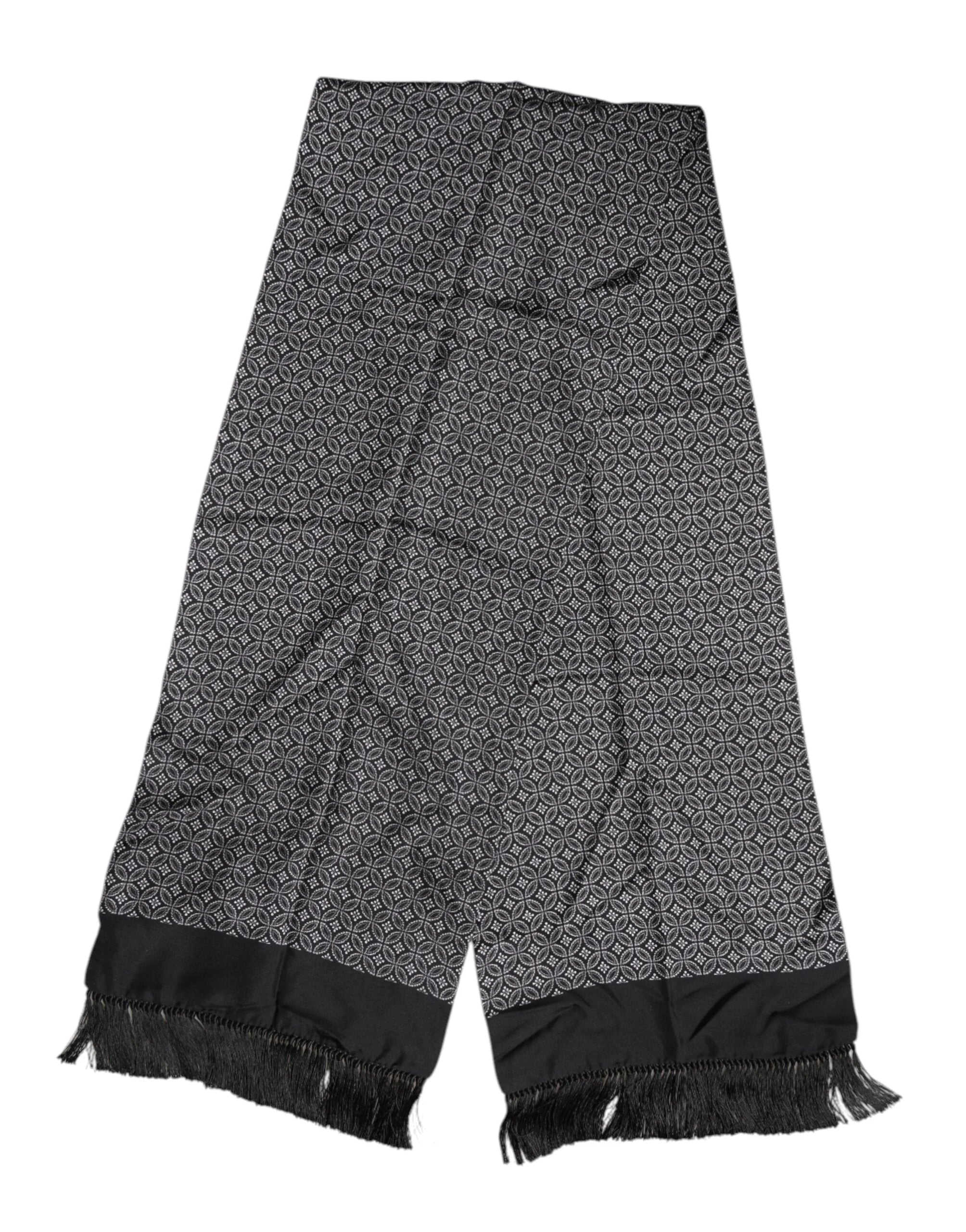 Dolce & Gabbana Black Patterned Fringes Men Foulard Scarf