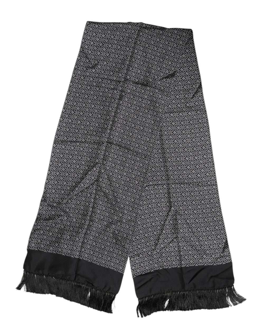 Dolce & Gabbana Black Patterned Fringes Men Foulard Scarf