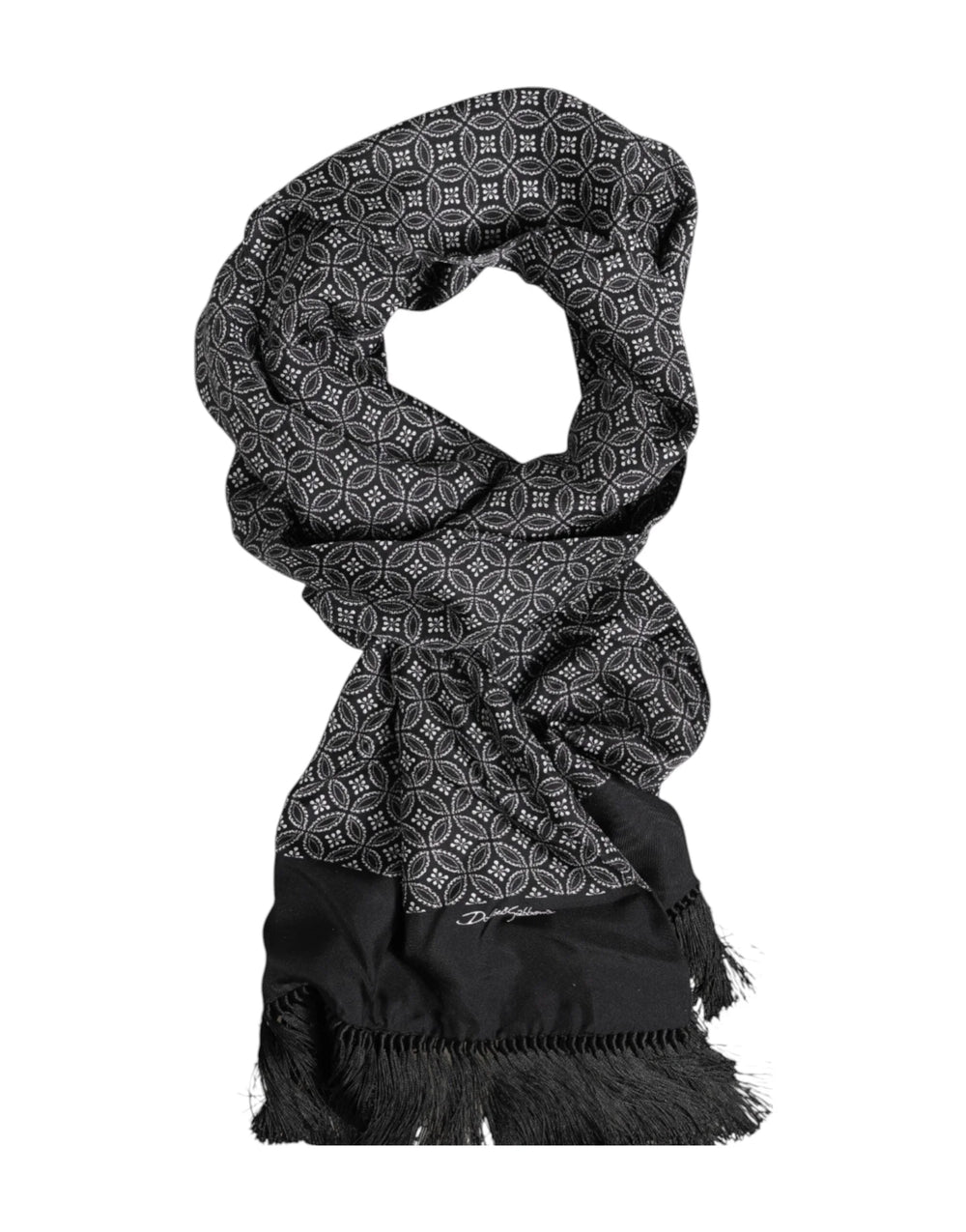 Dolce & Gabbana Black Patterned Fringes Men Foulard Scarf - Scarves & Shawls