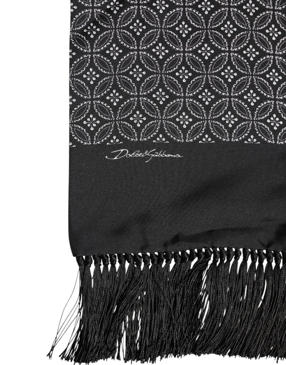 Dolce & Gabbana Black Patterned Fringes Men Foulard Scarf - Scarves & Shawls