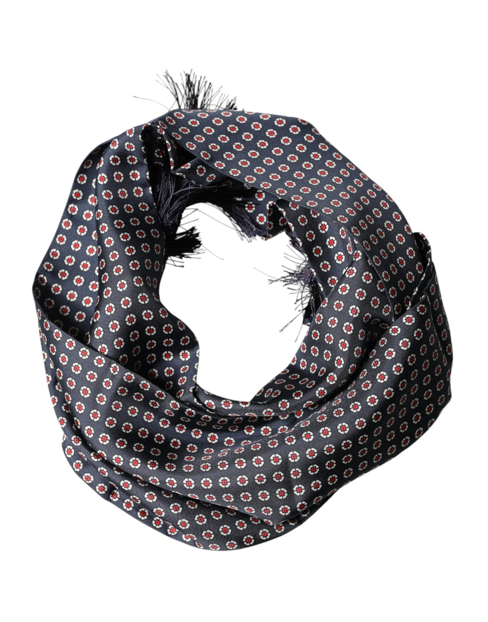 Dolce & Gabbana Black Patterned Fringes Neck Foulard Scarf