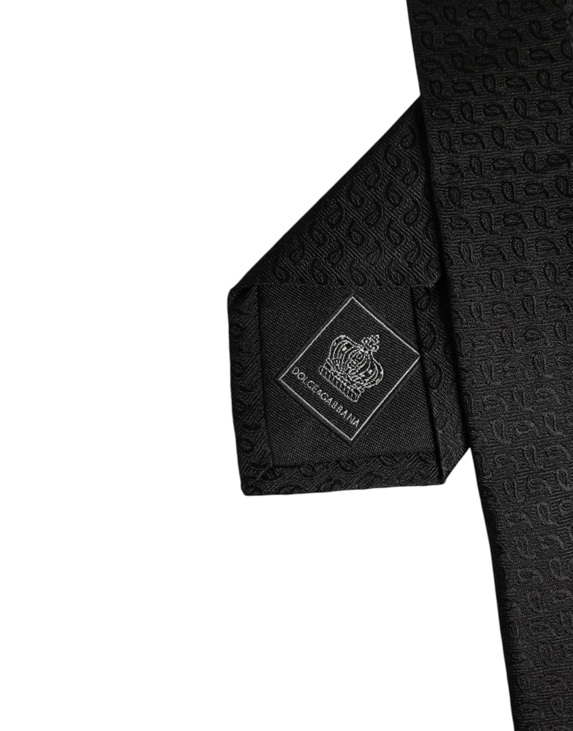 Dolce & Gabbana Black Patterned Silk Adjustable Necktie Tie - Neckties
