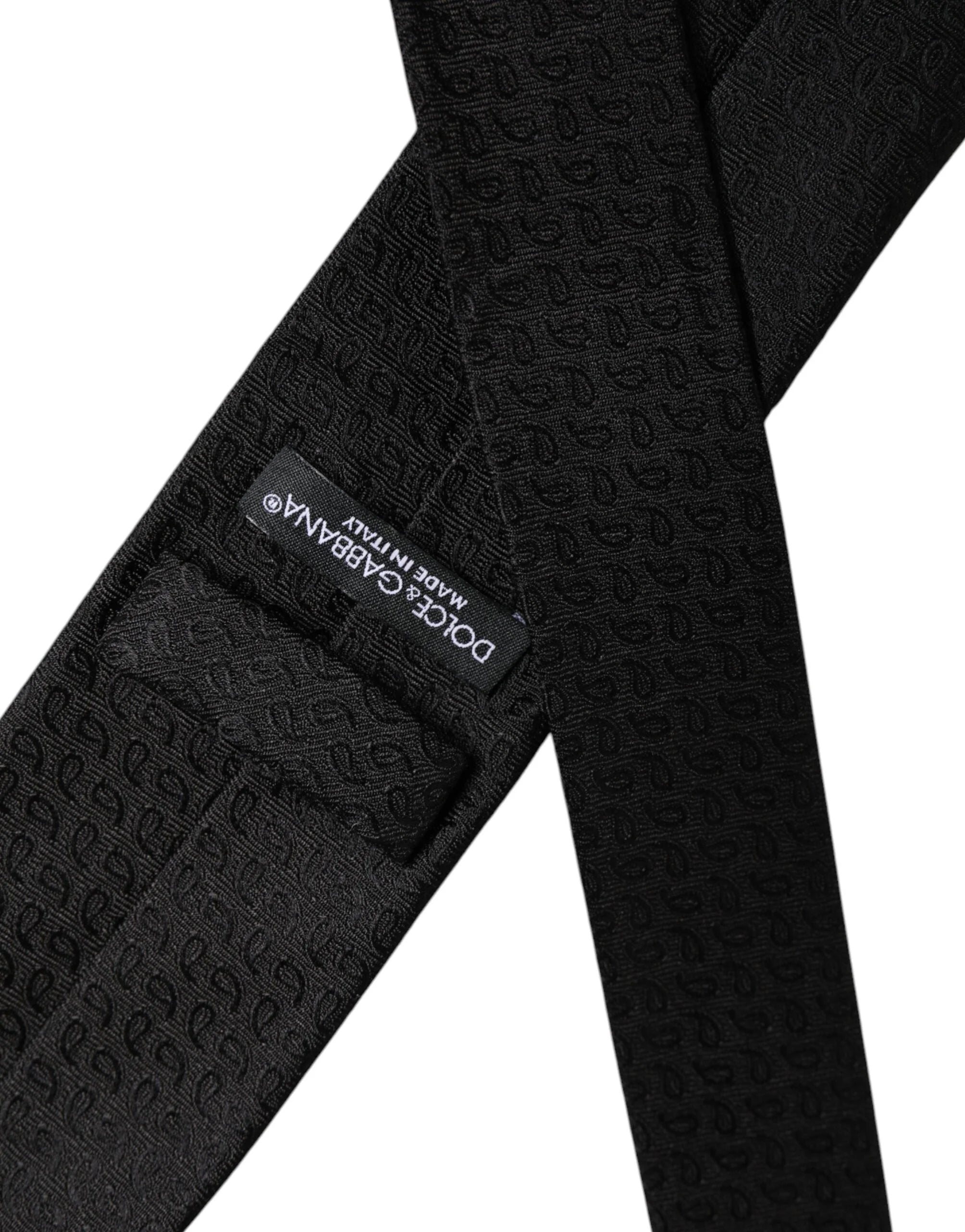 Dolce & Gabbana Black Patterned Silk Adjustable Necktie Tie - Neckties