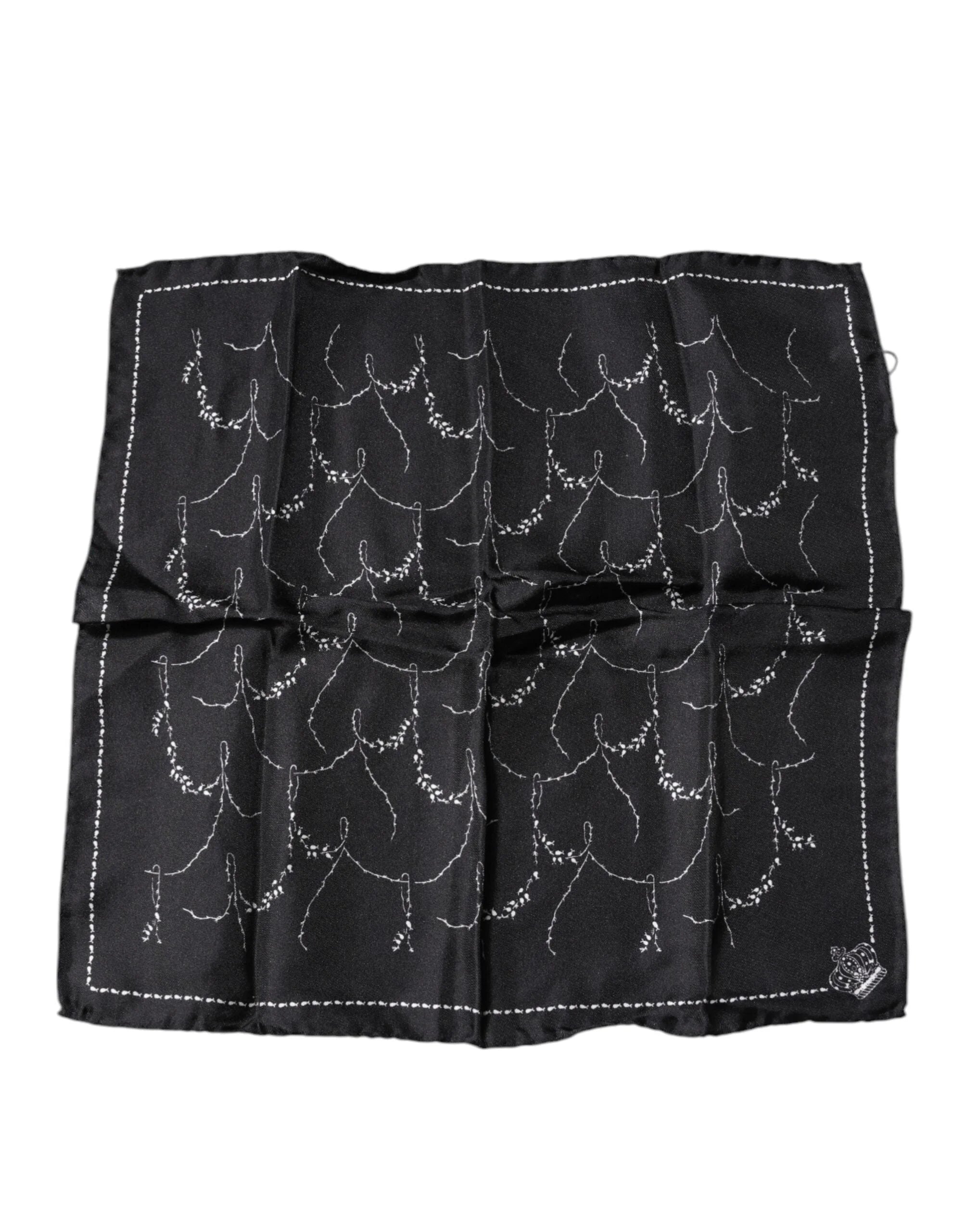 Dolce & Gabbana Black Patterned Silk Handkerchief Scarf - Scarves & Shawls