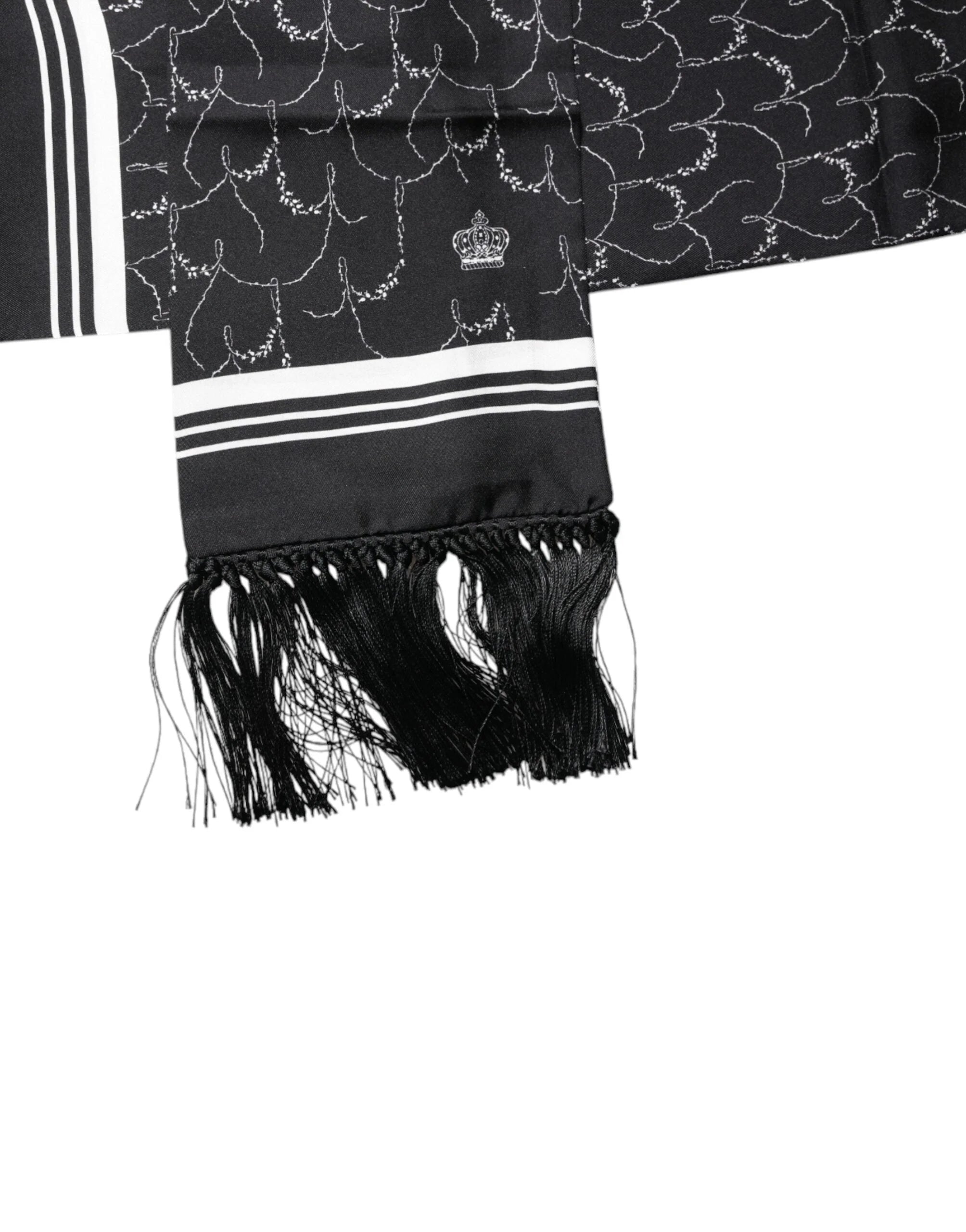 Dolce & Gabbana Black Patterned Skinny Fringes Shawl Scarf - Scarves & Shawls