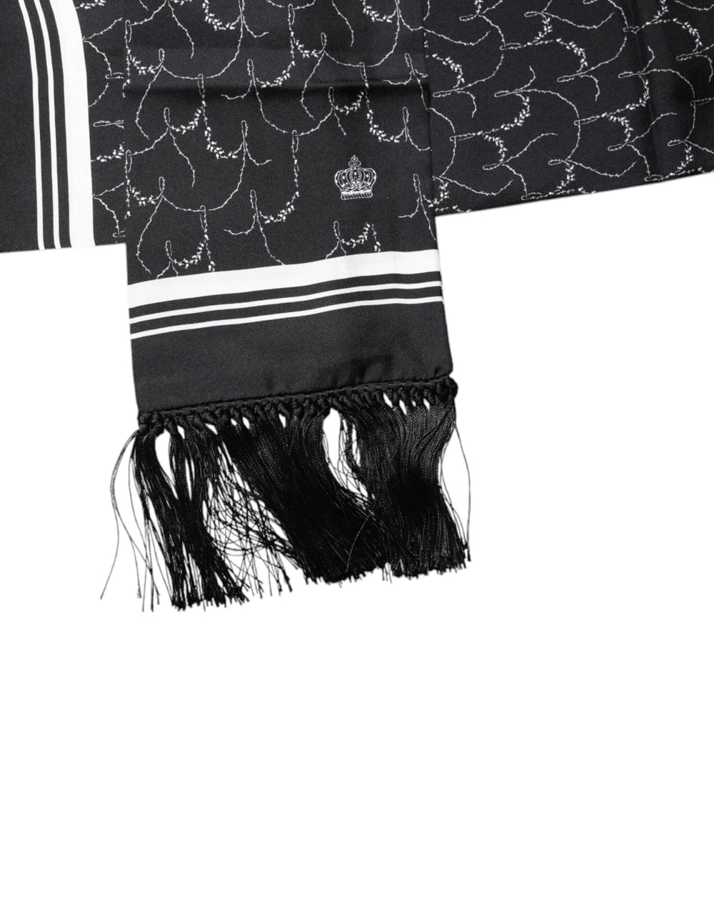 Dolce & Gabbana Black Patterned Skinny Fringes Shawl Scarf - Scarves & Shawls