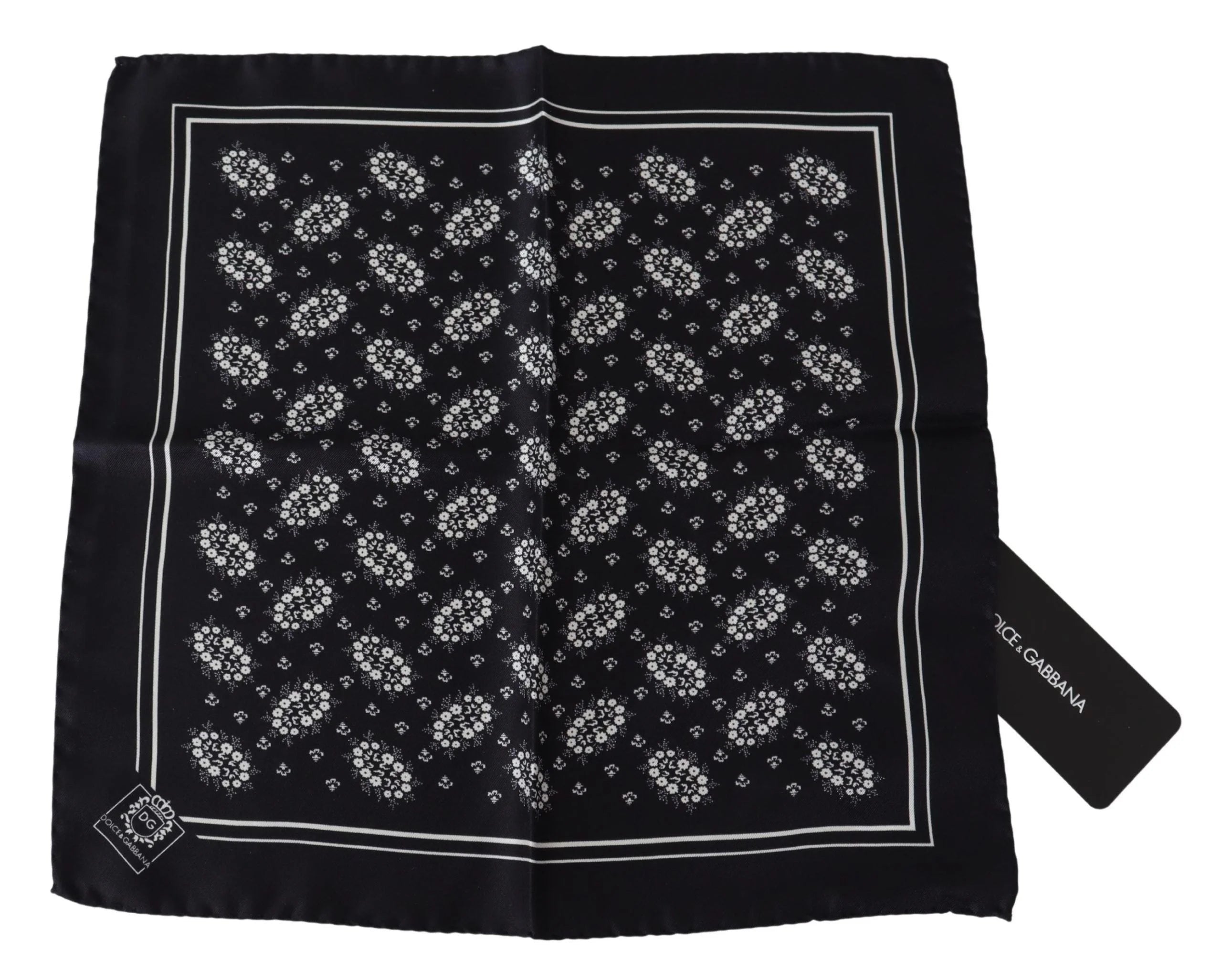 Dolce & Gabbana Black Patterned Square Scarf Silk Handkerchief - Handkerchiefs