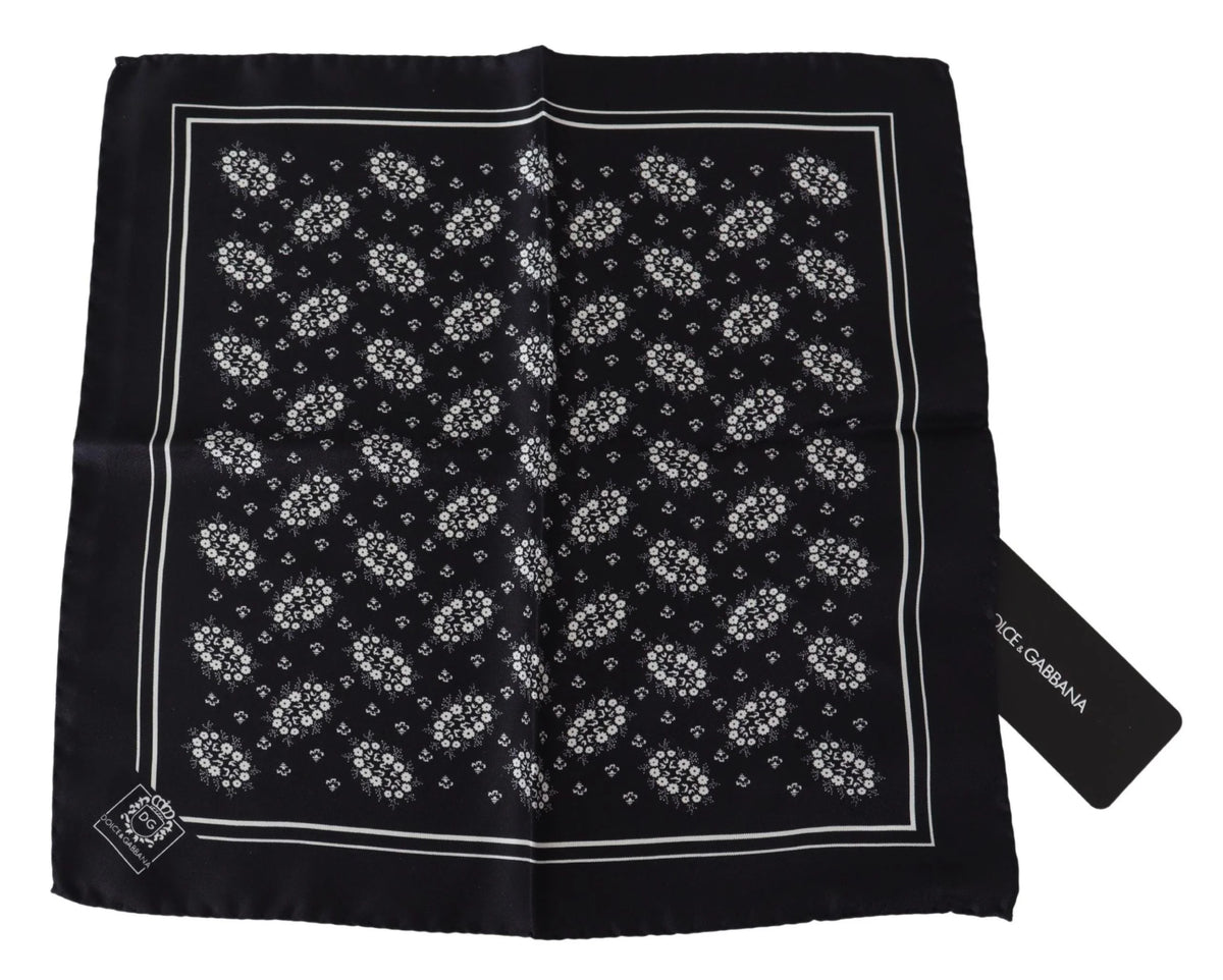 Dolce & Gabbana Black Patterned Square Scarf Silk Handkerchief - Handkerchiefs