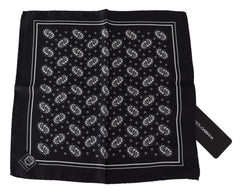 Dolce & Gabbana Black Patterned Square Scarf Silk Handkerchief - Handkerchiefs