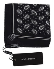 Dolce & Gabbana Black Patterned Square Scarf Silk Handkerchief - Handkerchiefs
