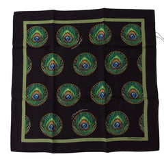 Dolce & Gabbana Black Peacock Feather DG Printed Square Handkerchief Scarf - Scarves & Shawls