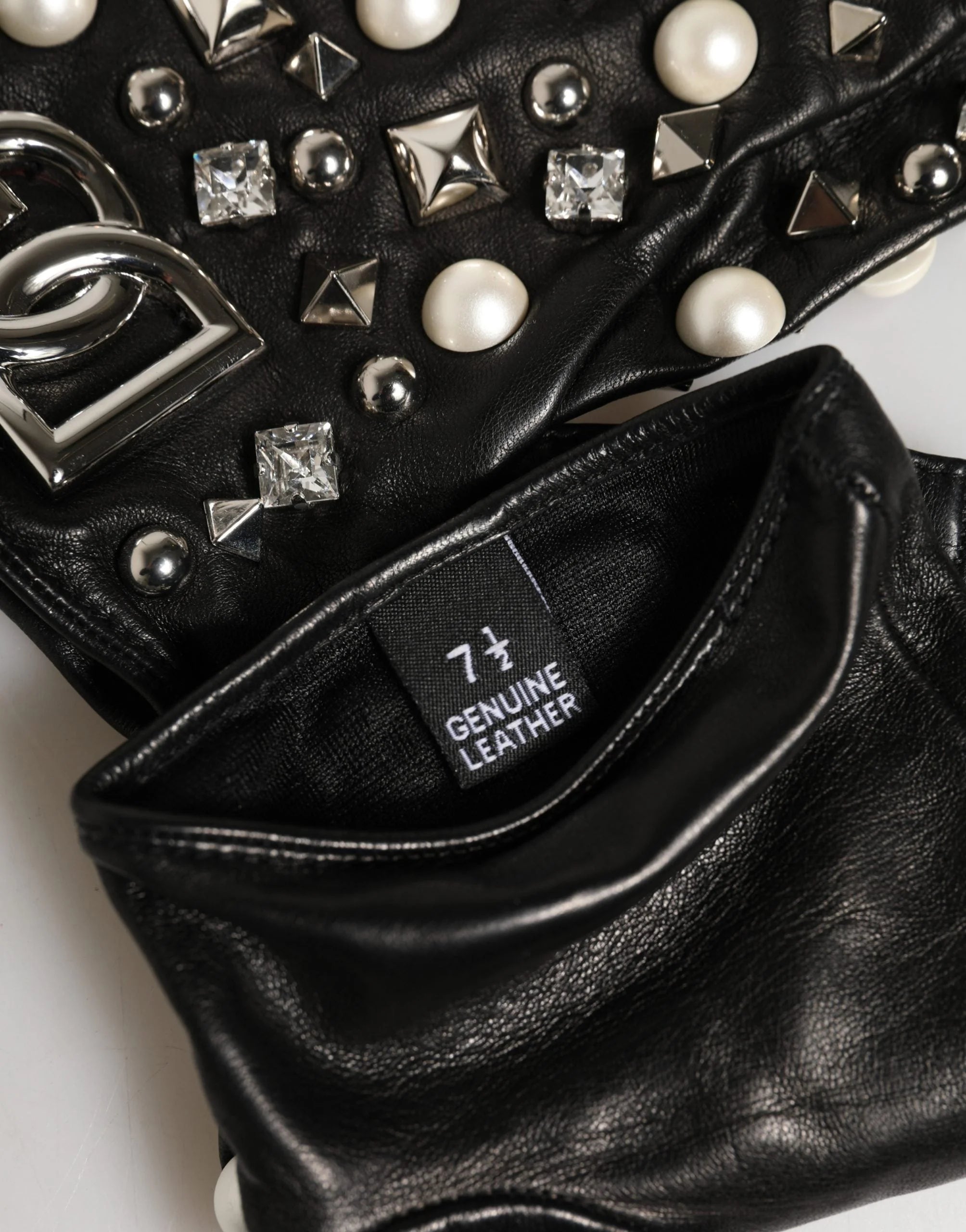 Dolce & Gabbana Zwart Parel Versierde Handschoenen Tot Op De Pols