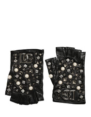 Dolce & Gabbana Zwart Parel Versierde Handschoenen Tot Op De Pols