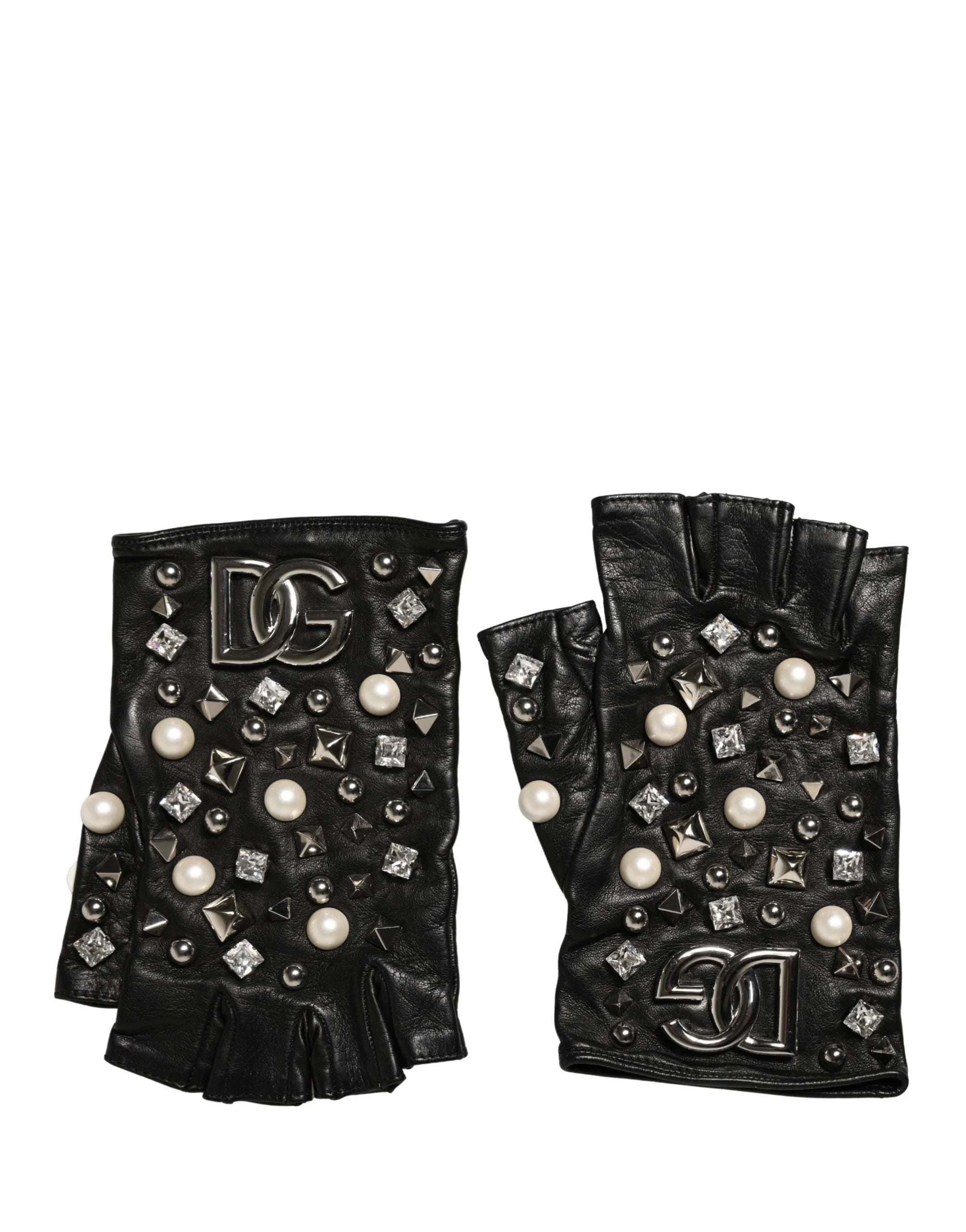 Dolce & Gabbana Zwart Parel Versierde Handschoenen Tot Op De Pols