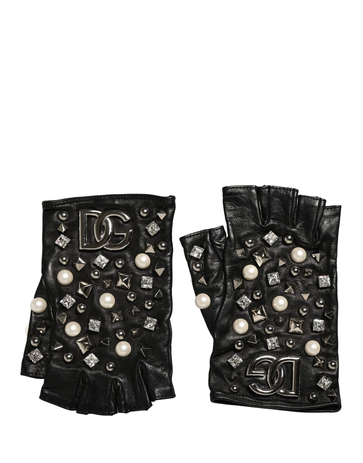 Dolce & Gabbana Zwart Parel Versierde Handschoenen Tot Op De Pols