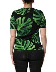Dolce & Gabbana Cerný top s potiskem filodendronu, hedvábí