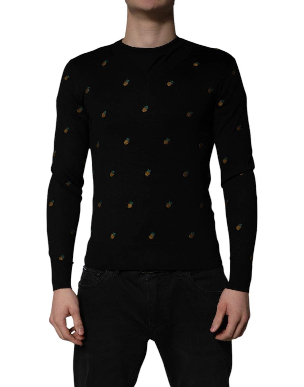 Dolce & Gabbana Black Pineapple Crew Neck Pullover Sweater - IT44 | XS - Sweaters