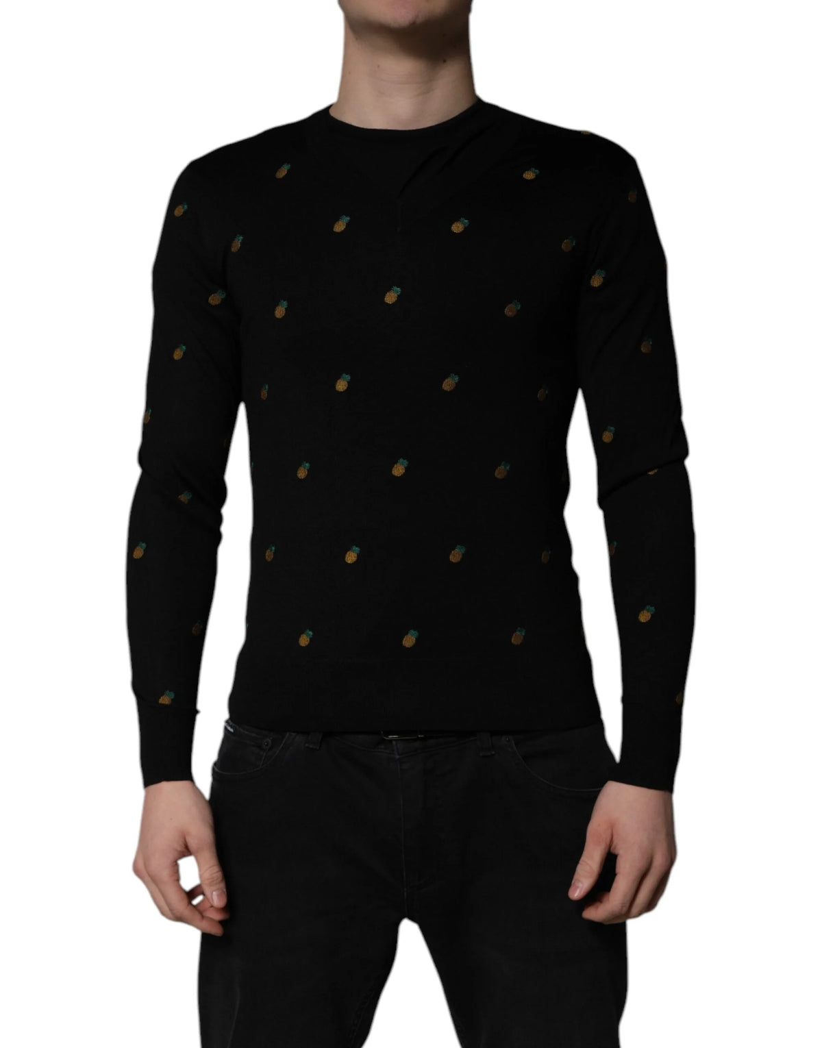 Dolce & Gabbana Black Pineapple Crew Neck Pullover Sweater - IT44 | XS - Sweaters