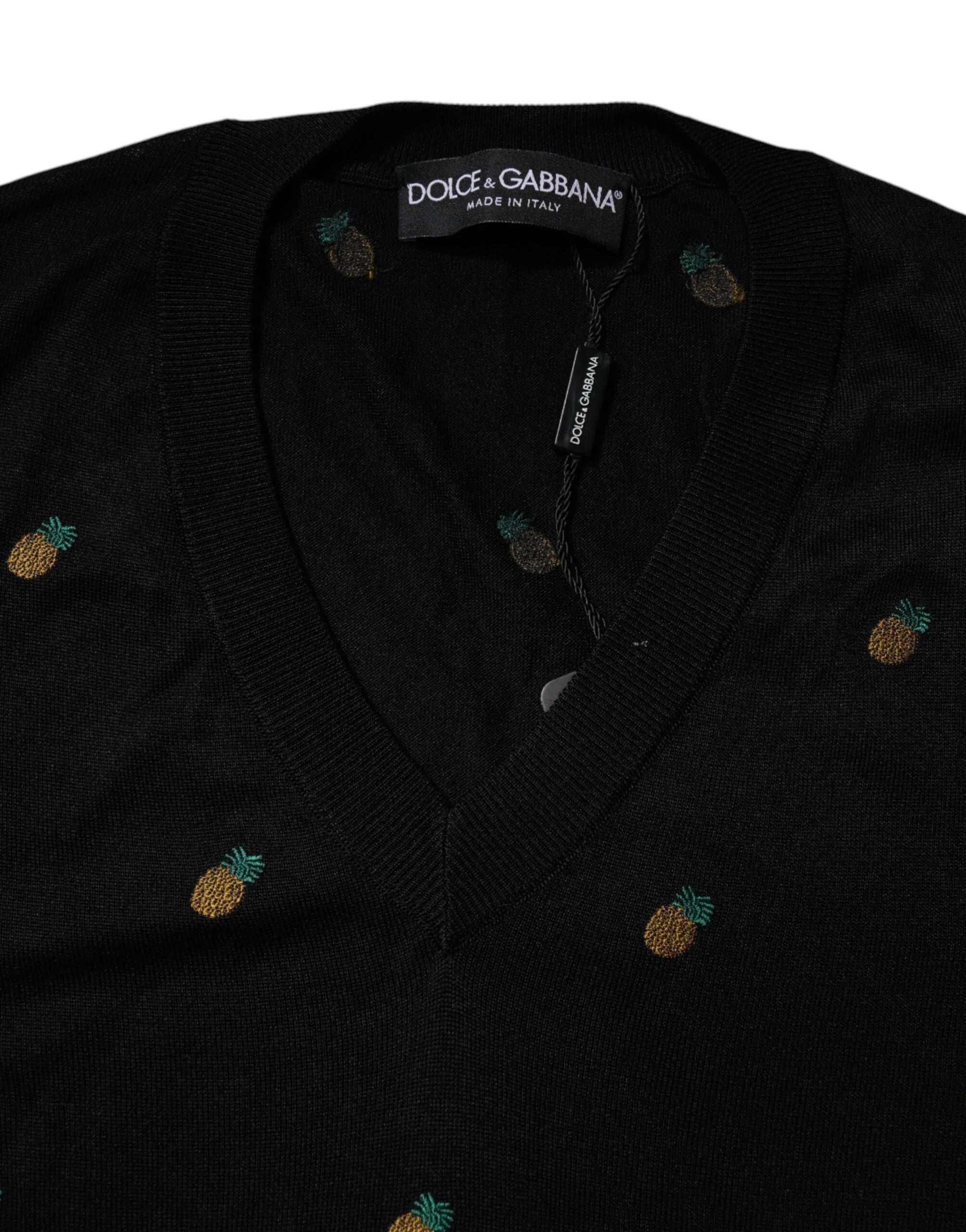 Dolce & Gabbana Black Pineapple Crew Neck Pullover Sweater - IT44 | XS - Sweaters