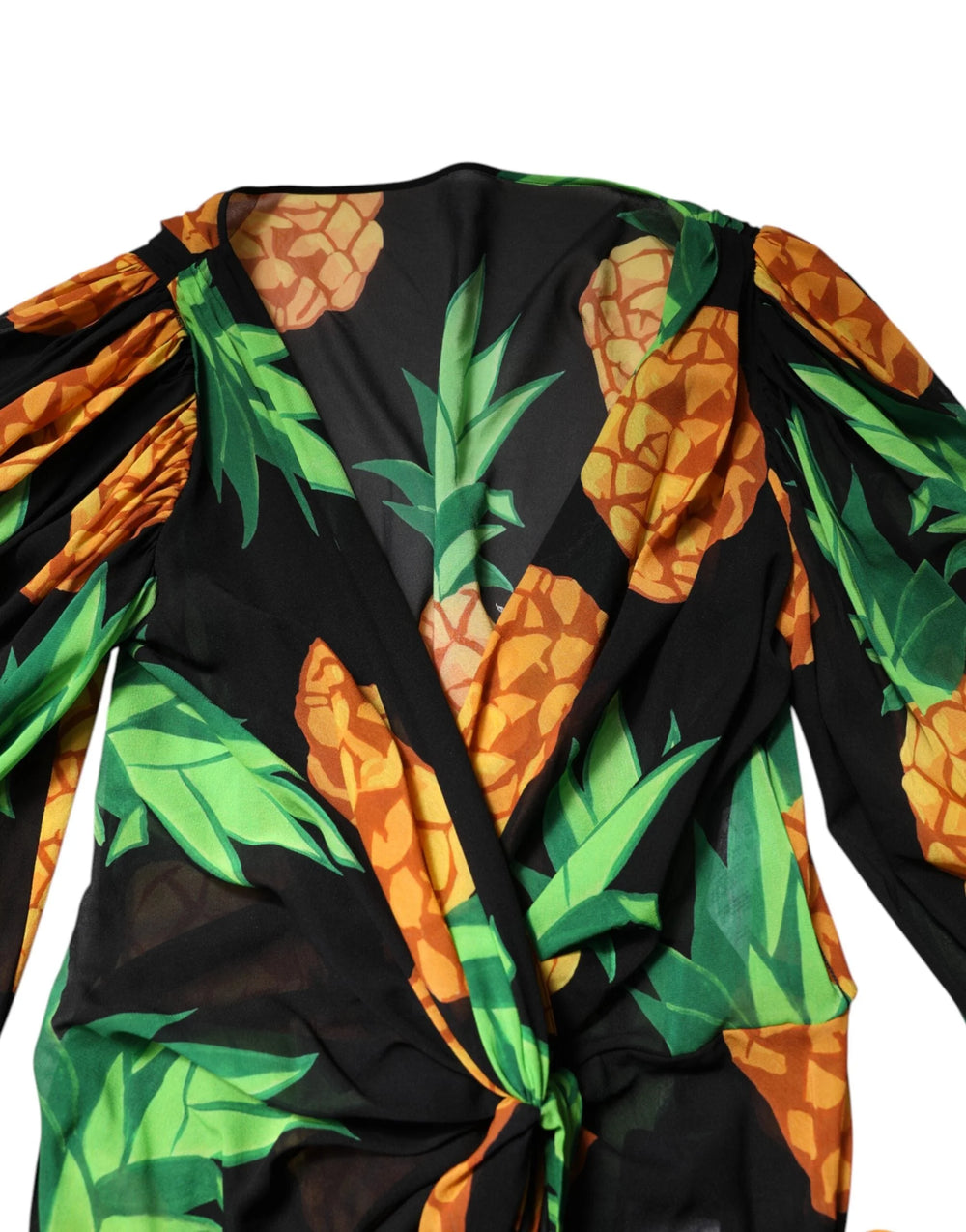 Dolce & Gabbana Black Pineapple Print Silk Wrap Mini Dress - IT38 | XS - Dresses