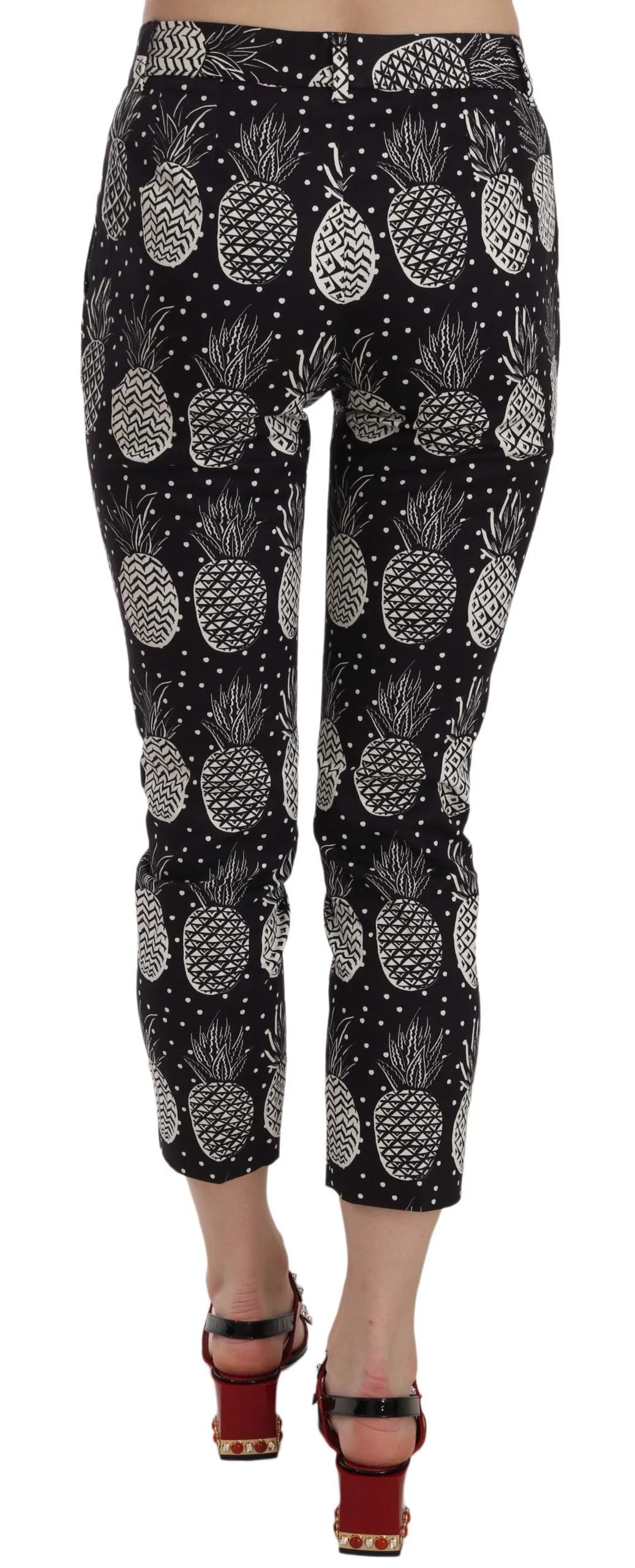 Dolce & Gabbana Black Pineapple Print Skinny Capri Pants - Trousers