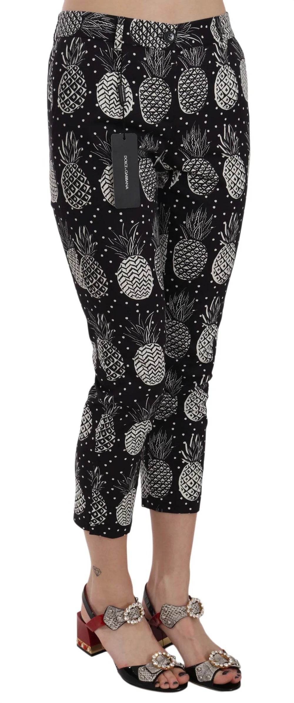 Dolce & Gabbana Black Pineapple Print Skinny Capri Pants - Trousers
