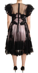 Dolce & Gabbana Black Pink Floral Lace A-line Midi Sheer Dress - IT44|L - Dresses