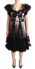 Dolce & Gabbana Black Pink Floral Lace A-line Midi Sheer Dress - IT44|L - Dresses
