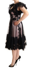 Dolce & Gabbana Black Pink Floral Lace A-line Midi Sheer Dress - IT44|L - Dresses
