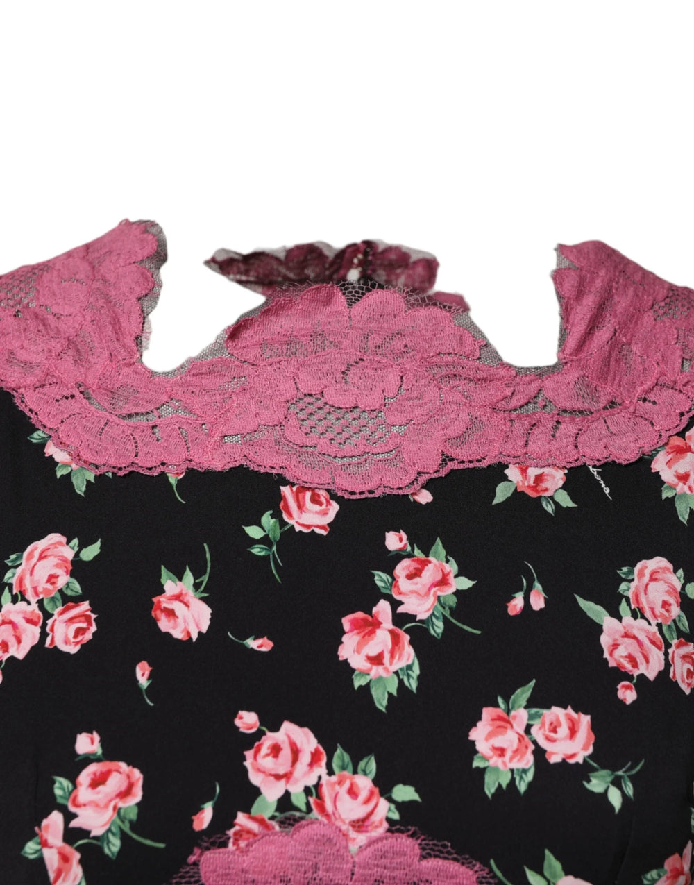 Dolce & Gabbana Black Pink Floral Lace Silk Sheath Dress - IT40|S