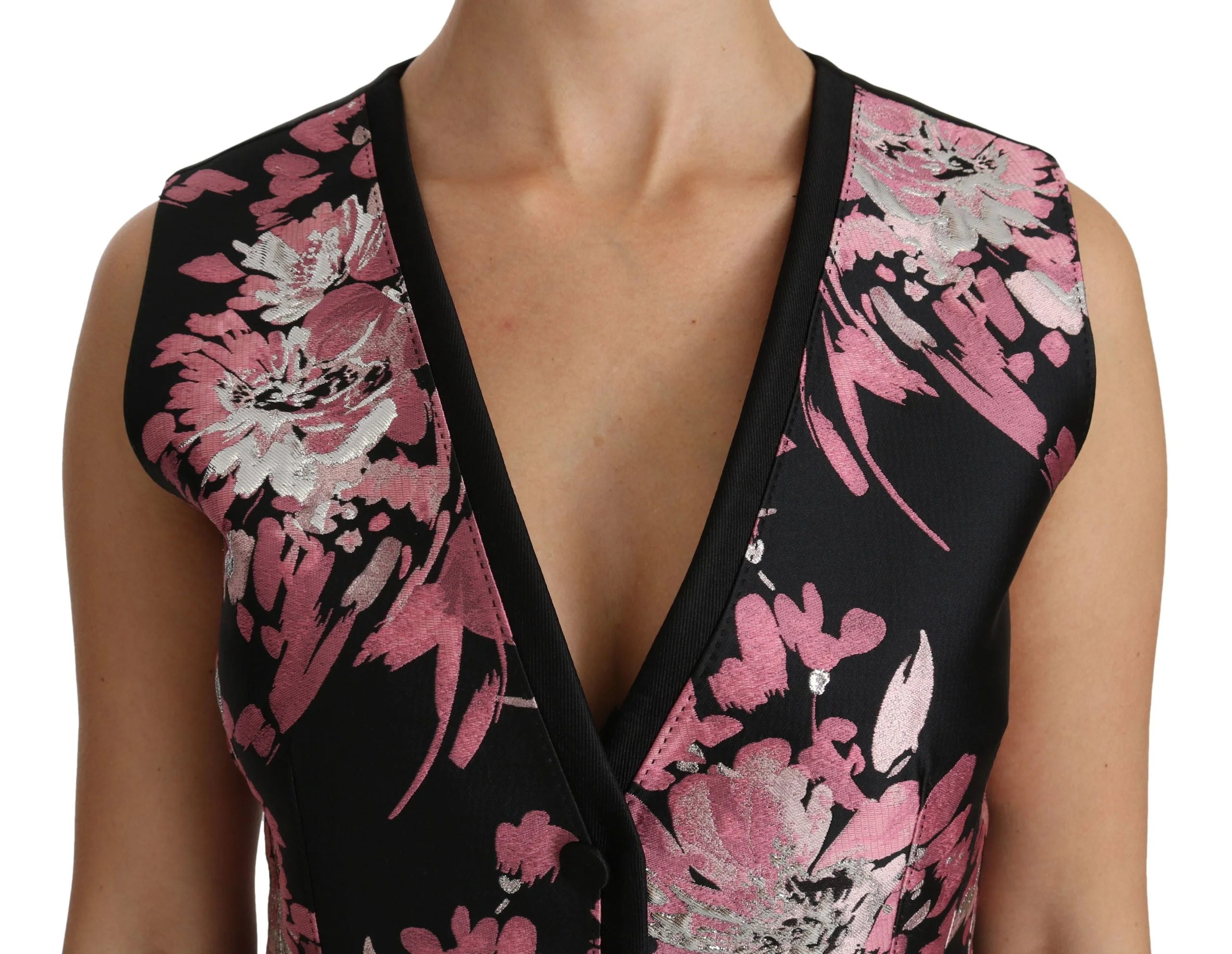 Dolce & Gabbana Black Pink Floral Waistcoat Vest Blouse Top - IT38|XS - Tank Tops