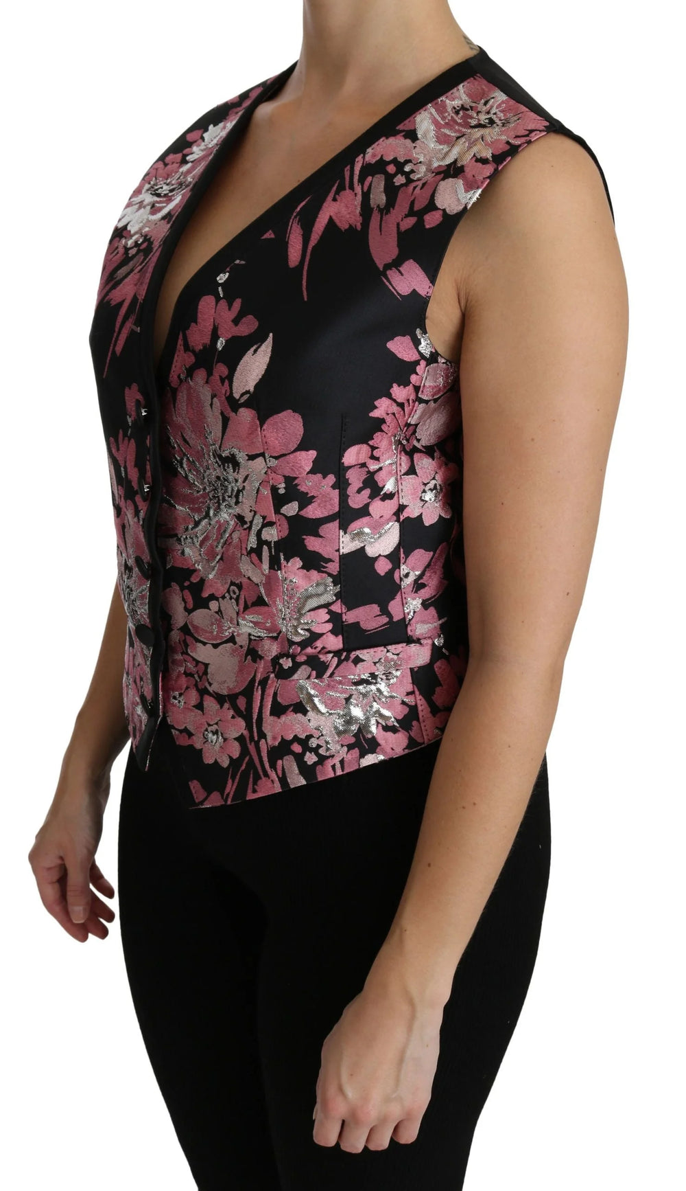 Dolce & Gabbana Black Pink Floral Waistcoat Vest Blouse Top - IT38|XS - Tank Tops