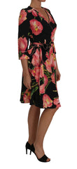 Dolce & Gabbana Black Pink Tulip Print Stretch Shift Dress - IT38|XS - Dresses