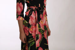 Dolce & Gabbana Black Pink Tulip Print Stretch Shift Dress - IT38|XS - Dresses