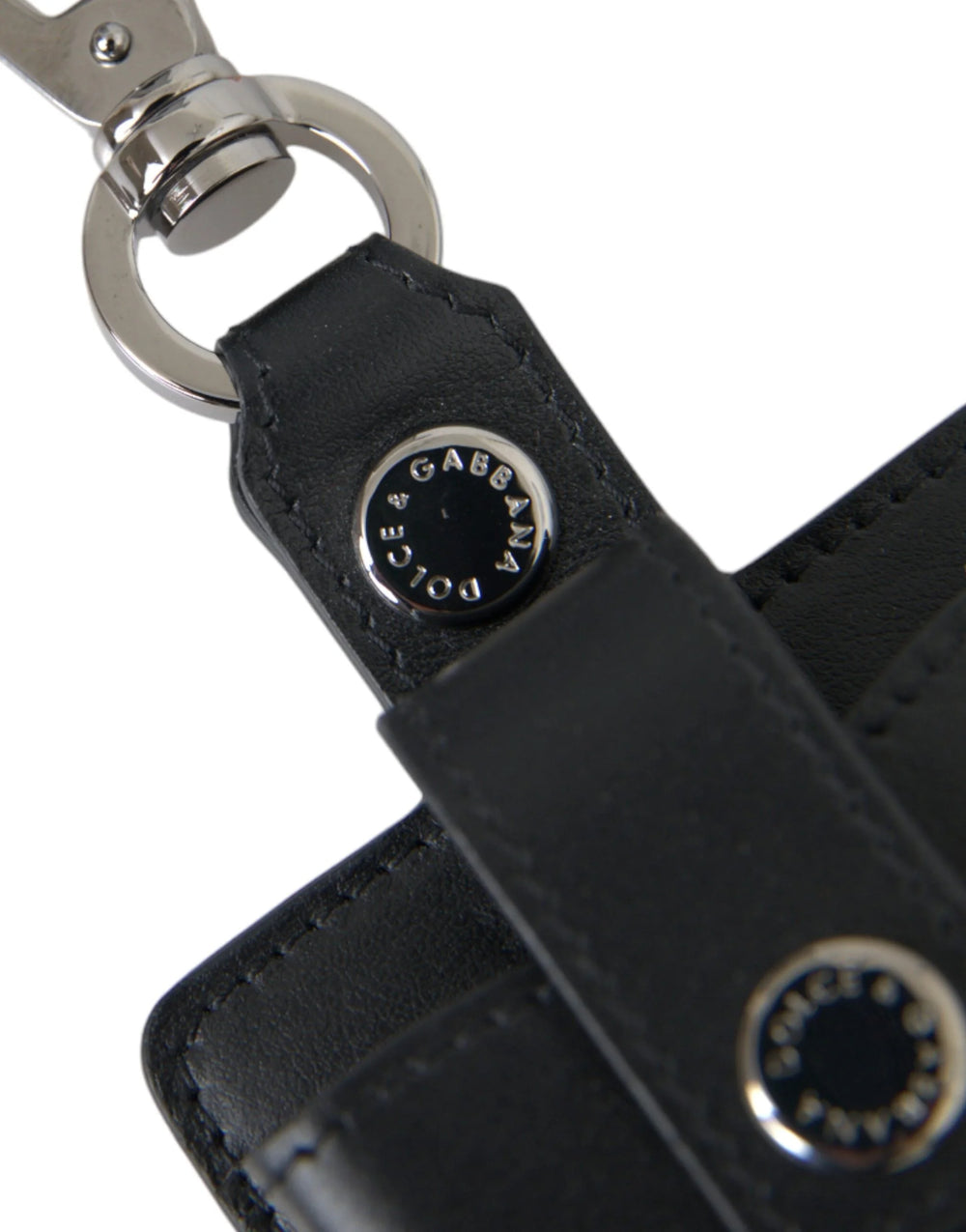 Dolce & Gabbana Black Plain Leather Silver Metal Airpods Case - Headphone Carrying Cases