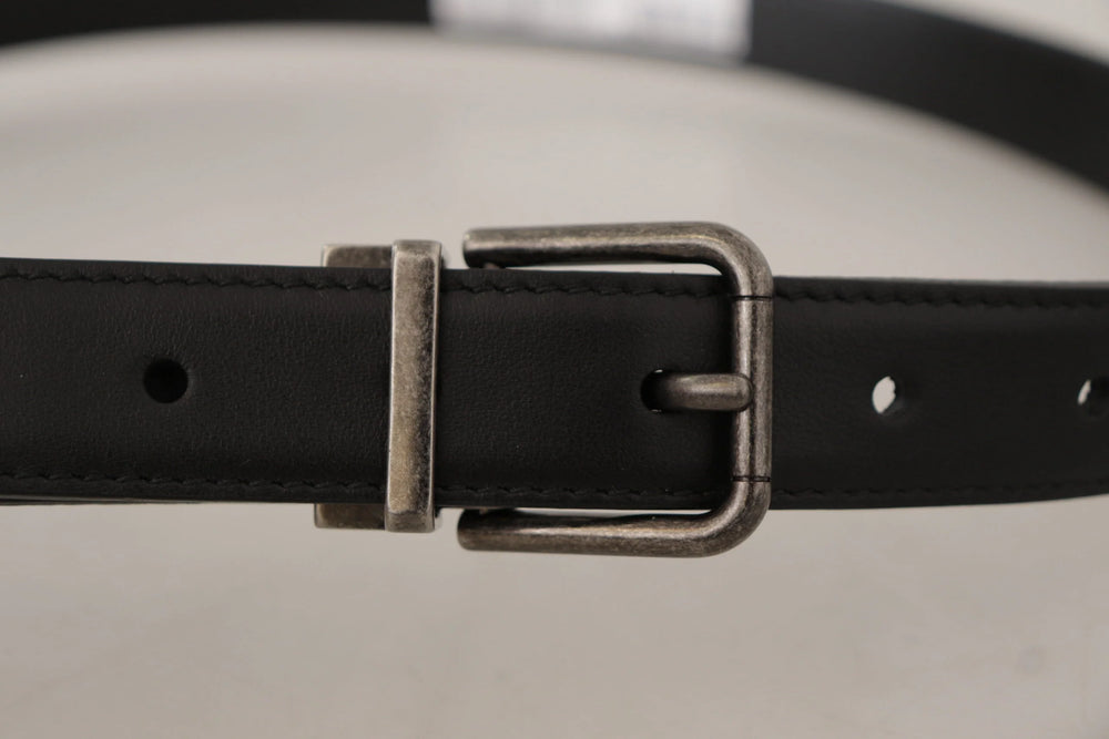 Dolce & Gabbana Black Plain Leather Vintage Logo Metal Buckle Belt - 85 cm / 34 Inches - Belts