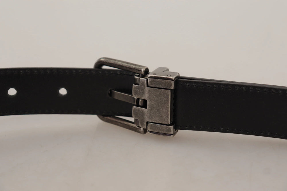 Dolce & Gabbana Black Plain Leather Vintage Logo Metal Buckle Belt - 85 cm / 34 Inches - Belts