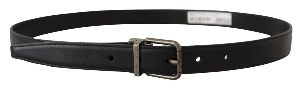 Dolce & Gabbana Black Plain Leather Vintage Logo Metal Buckle Belt - 85 cm / 34 Inches - Belts