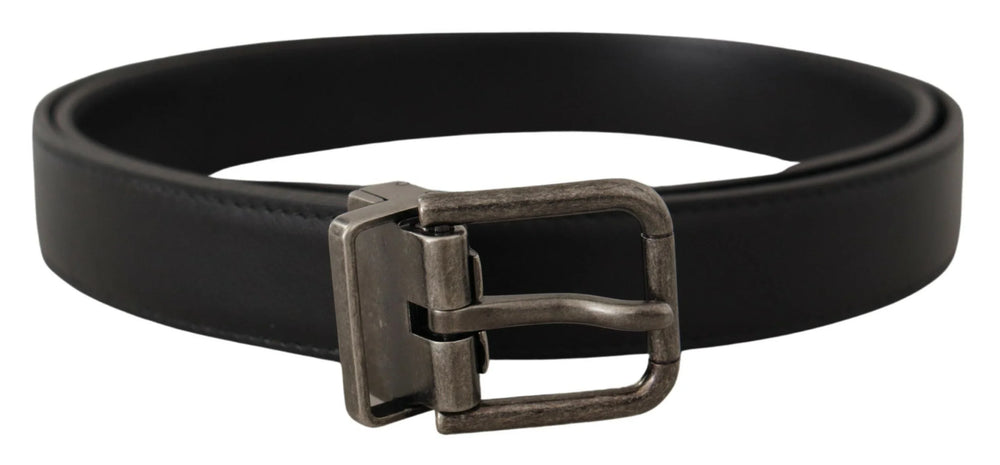 Dolce & Gabbana Black Plain Leather Vintage Logo Metal Buckle Belt - 85 cm / 34 Inches - Belts