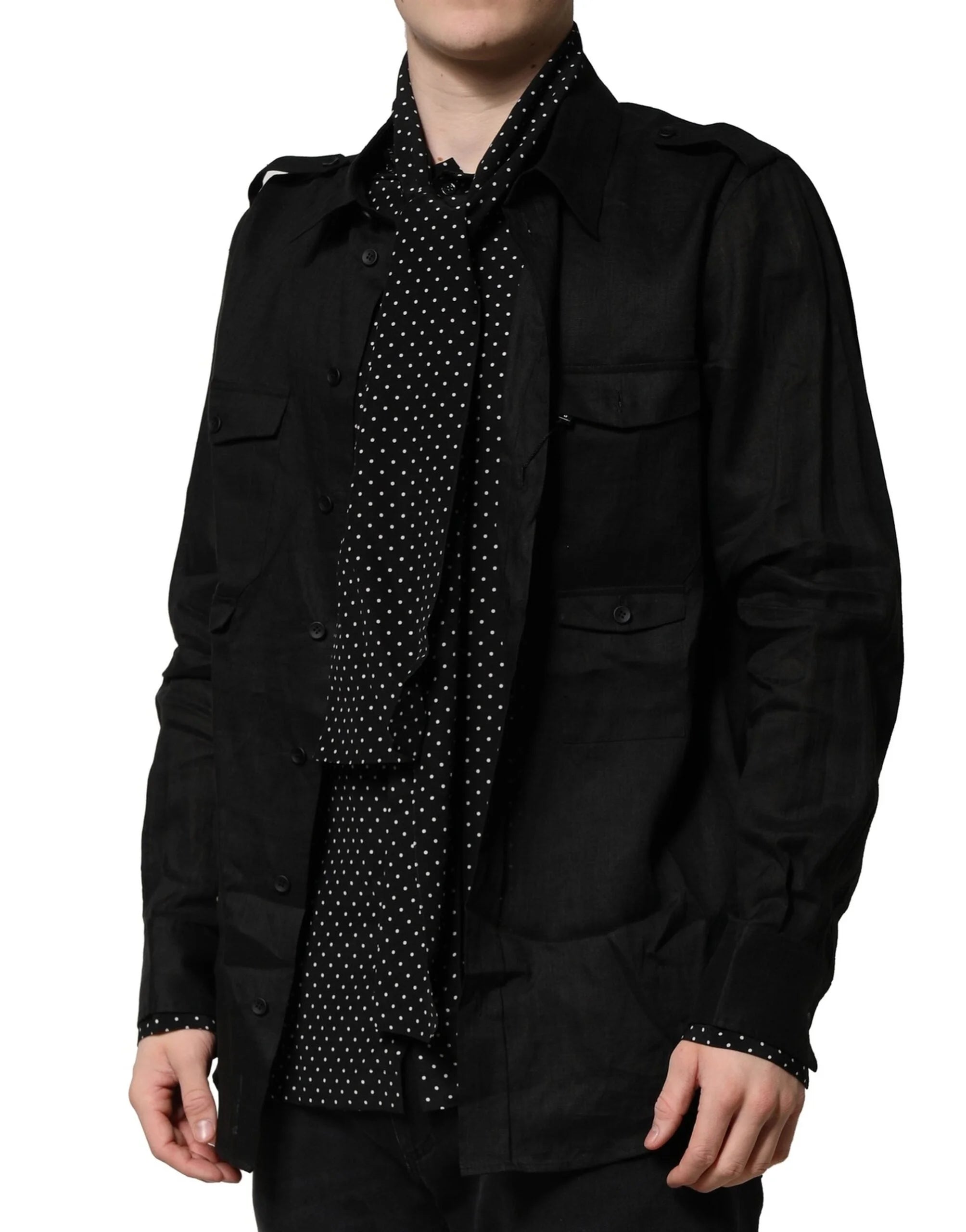 Dolce & Gabbana Black Polka Dot Collar Tie Neck Casual Shirt - IT37 | XS - Shirts