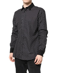 Dolce & Gabbana Black Polka Dot Cotton Formal Dress Shirt - IT42 | XL - Shirts