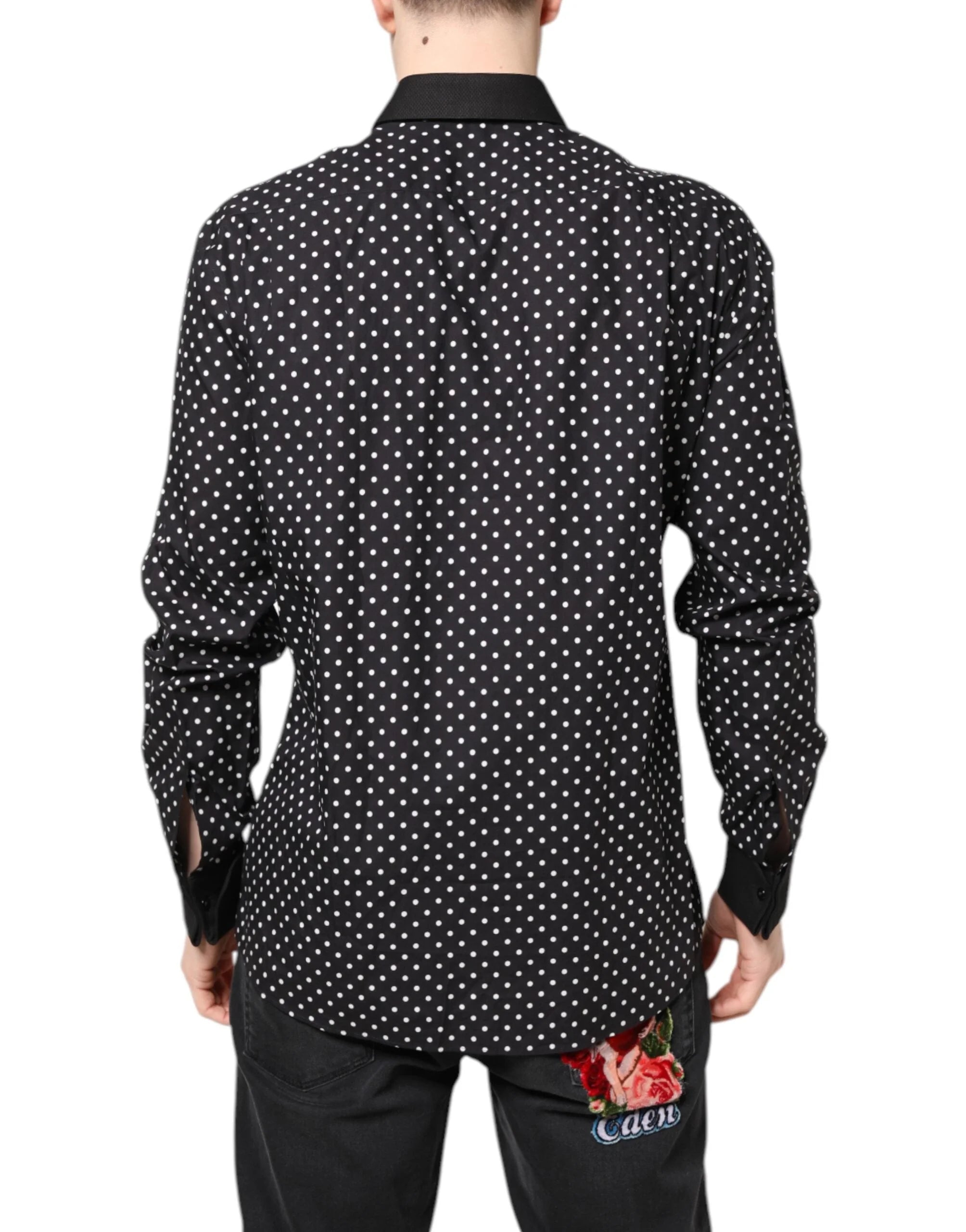 Dolce & Gabbana Black Polka Dot Cotton Formal Dress Shirt - IT42 | XL - Shirts