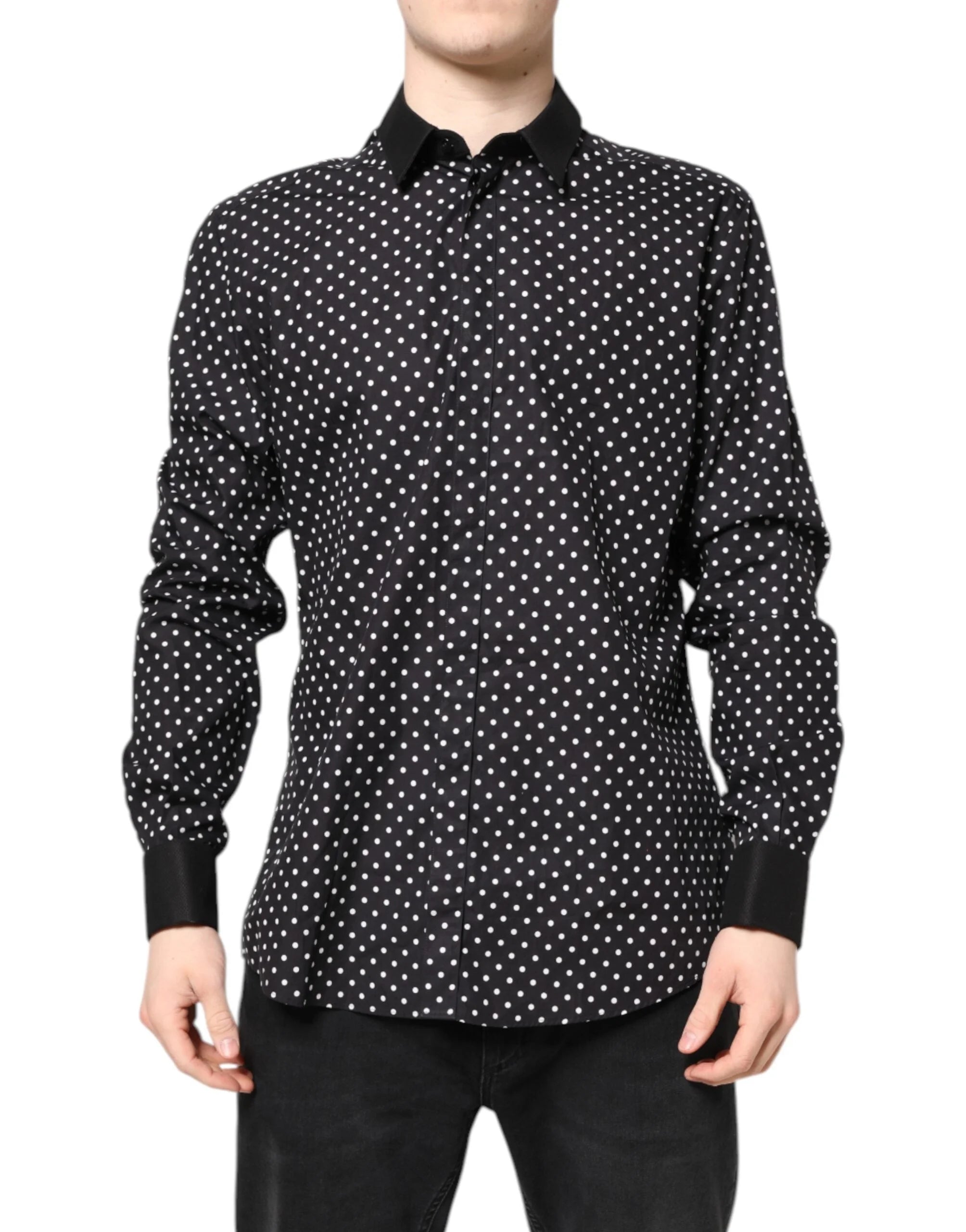 Dolce & Gabbana Black Polka Dot Cotton Formal Dress Shirt - IT42 | XL - Shirts