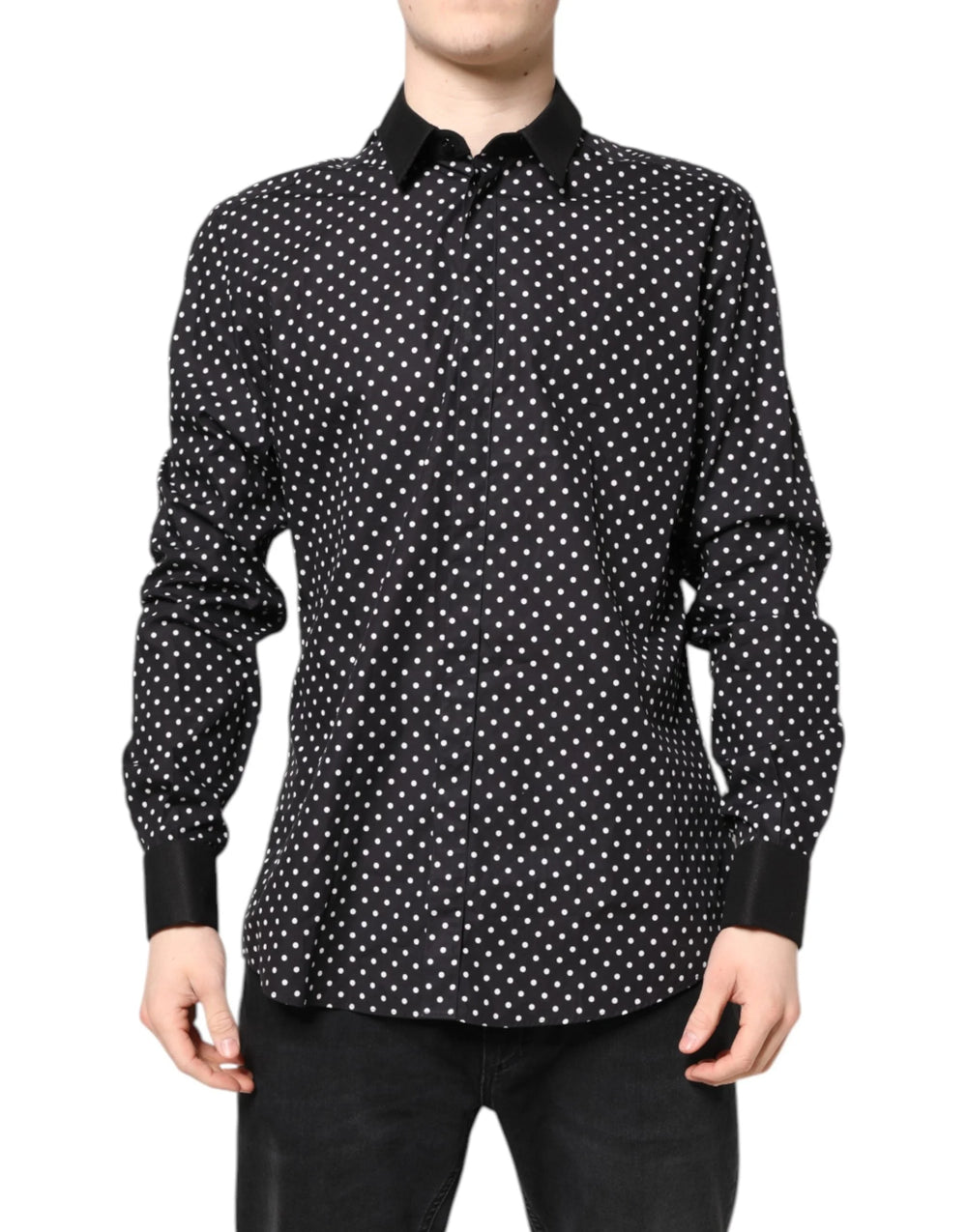 Dolce & Gabbana Black Polka Dot Cotton Formal Dress Shirt - IT42 | XL - Shirts