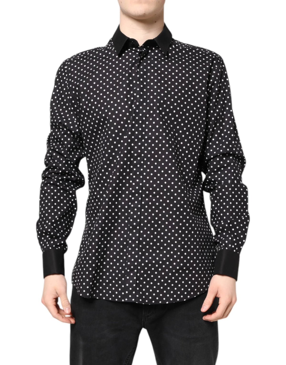 Dolce & Gabbana Black Polka Dot Cotton Formal Dress Shirt - IT42 | XL - Shirts